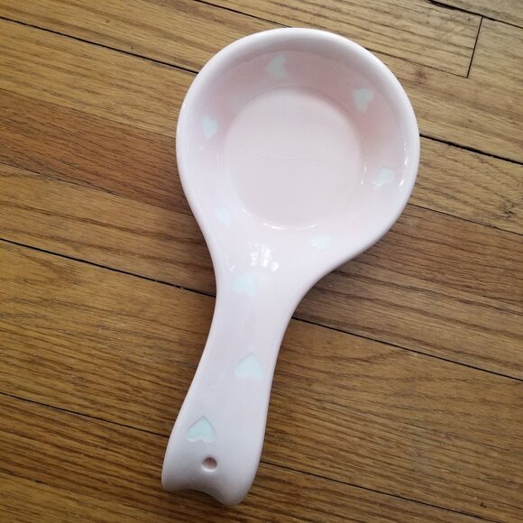 Ceramic Spoon Rest Pink White Hearts - Picture 1 of 8